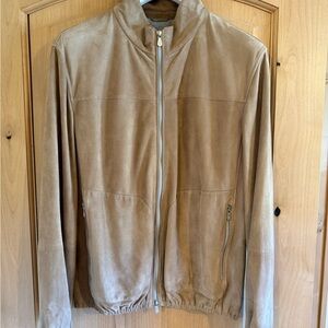 Brunello Cucinelli Light Brown Suede Bomber Jacket